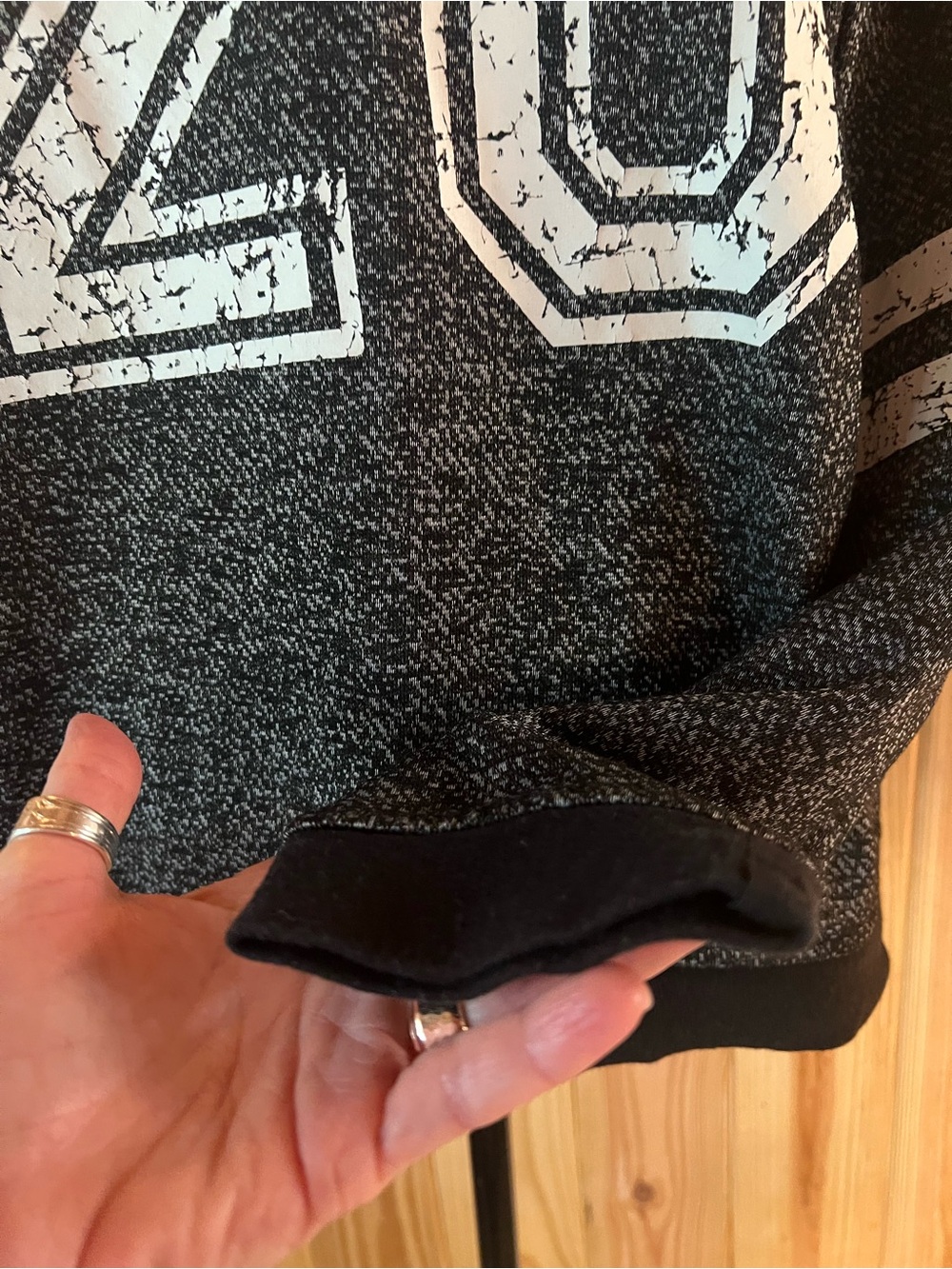 🖤💋Bobbie Brooks Black Heather V-Neck Sweatshirt with Distressed White Graphic💋🖤 - Picture 4 of 10